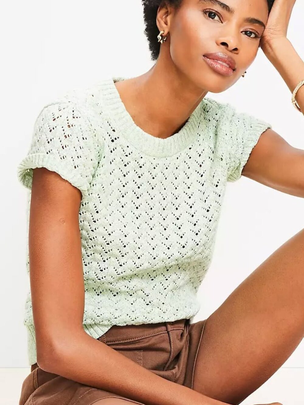 LOFT Chevron Pointelle Sweater Tee, Size XS, Like New